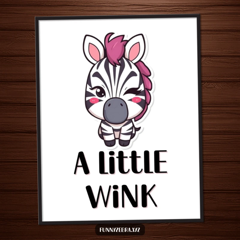 Funny digital art print of a stylized zebra shape giving a confident, mischievous wink with a hint of playful secrets.
