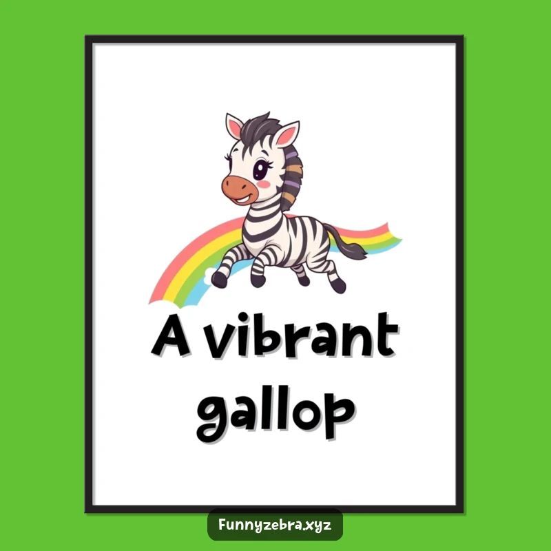 Instant Brightness: Funny Kawaii Zebra Rainbow Gallop Art Print