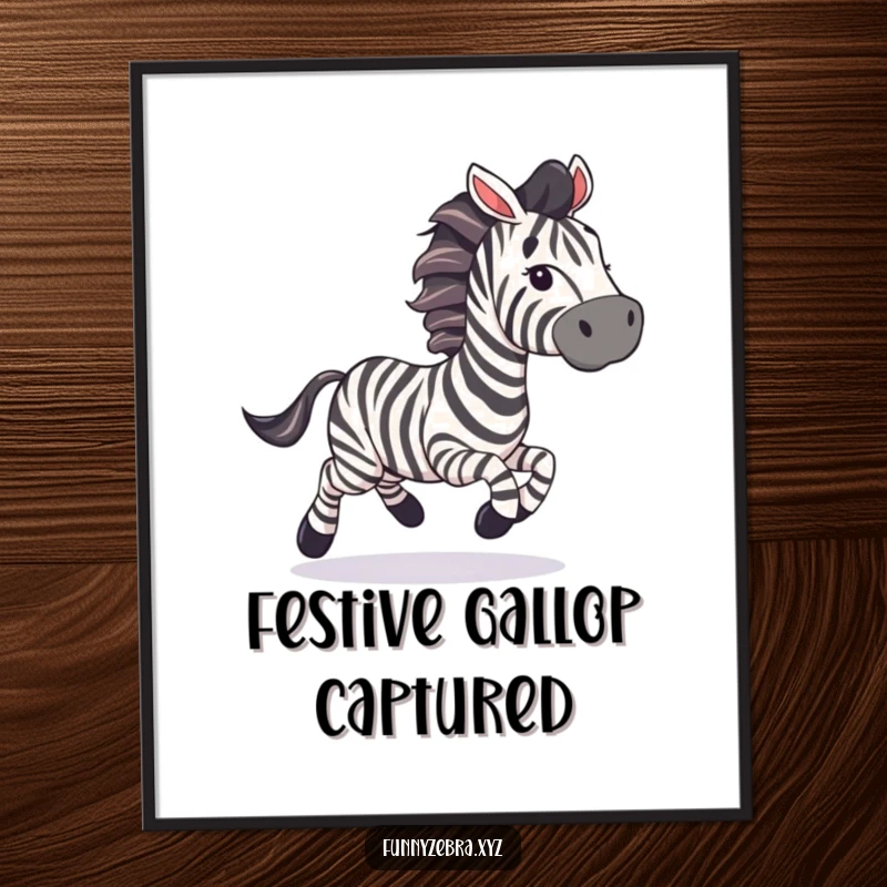 Funny Digital Art Print: A zebra gallops with trailing streamers, depicting funny, unbridled joy and celebration.