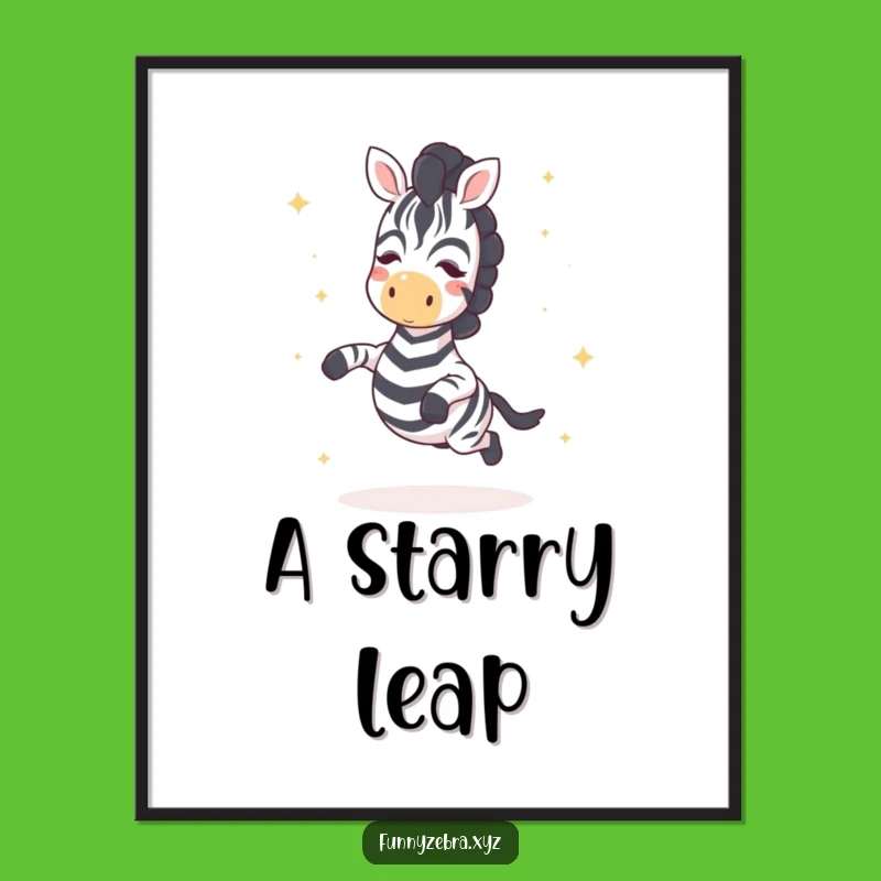 Instant Magic: Funny Kawaii Zebra Star Hop Digital Art Print