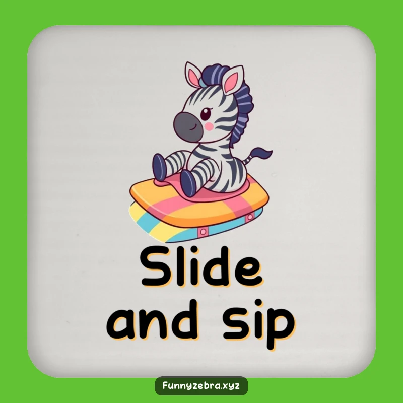 Funny Kawaii Zebra Ramp Slide Drink Coaster - Protect Surfaces with Humor
