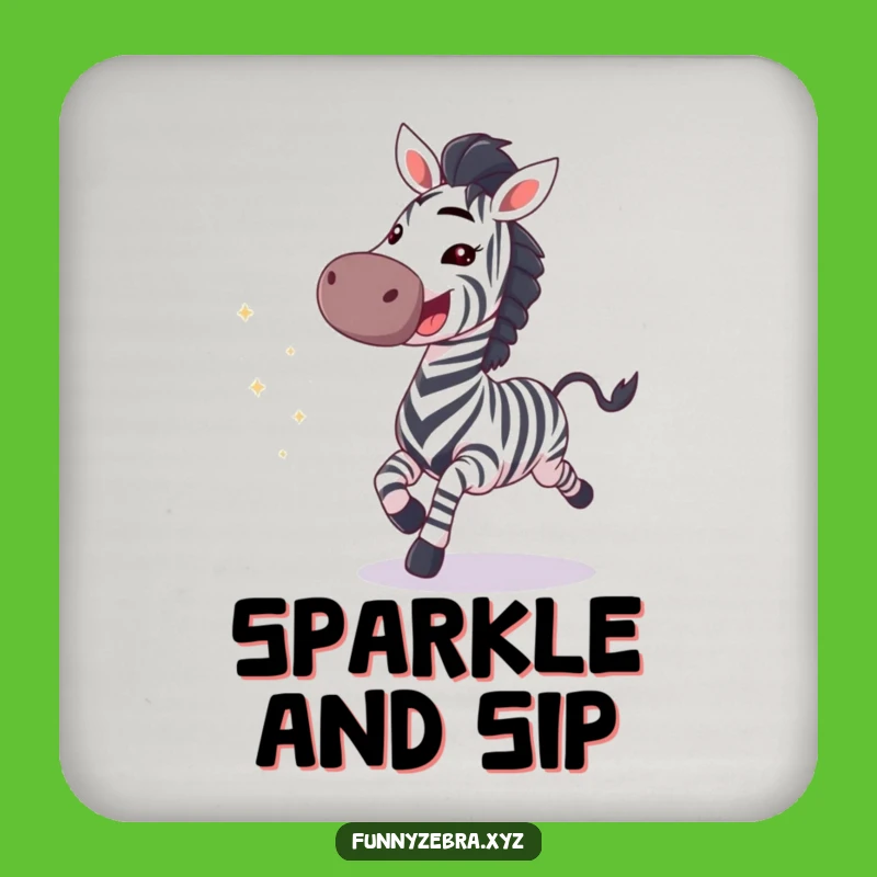 Funny Galloping Zebra Grin Coaster - Protect Surfaces with Sparkly Humor