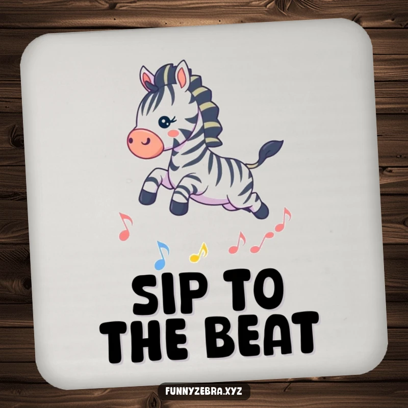Funny Kawaii Zebra Coaster: Protects surfaces with a cute design of a playful zebra leaping over a musical note, adding funny, musical charm.