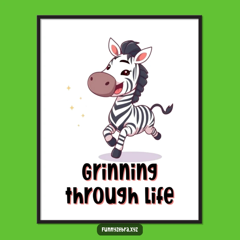 Funny Galloping Zebra Grin Poster - Whimsical Wall Art & Sparkly Gift