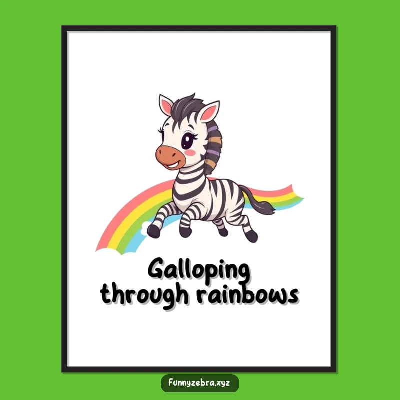 Vibrant Funny Kawaii Zebra Rainbow Gallop Poster: Colorful Wall Art Gift