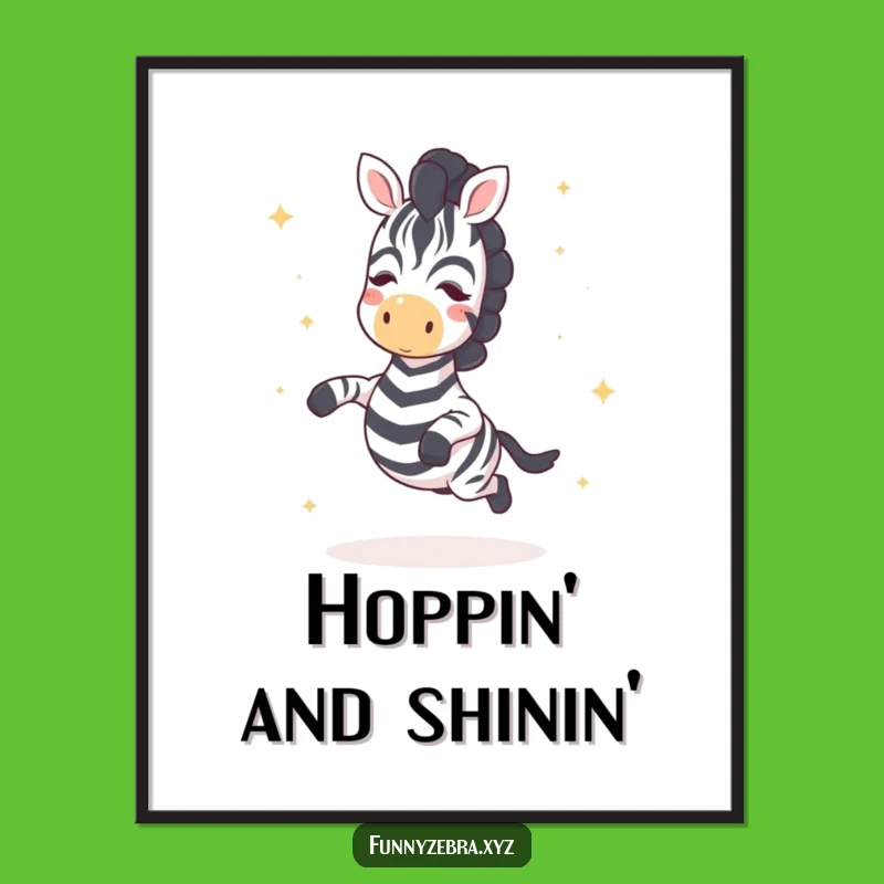 Vibrant Funny Kawaii Zebra Star Hop Poster: Magical Wall Art Gift