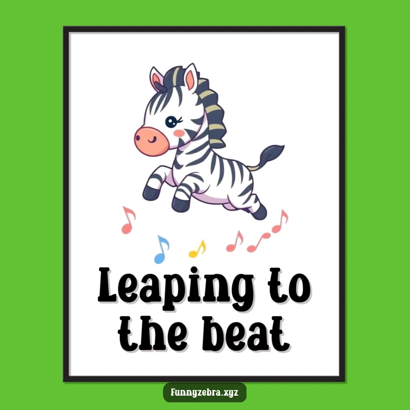Vibrant Funny Kawaii Zebra Music Leap Poster: Musical Wall Art Gift