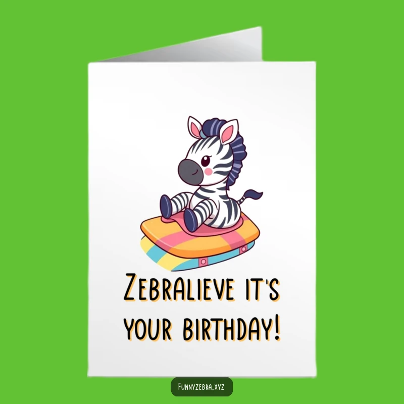 Free Printable Kawaii Zebra Birthday Card: Gleeful Ramp Slide Fun!