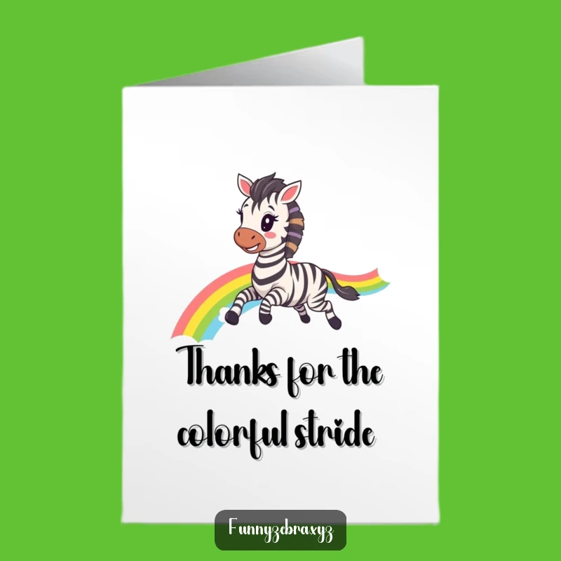 Free Printable Thank You Card: Kawaii Zebra Rainbow Gallop for Funny Downloadable Gift