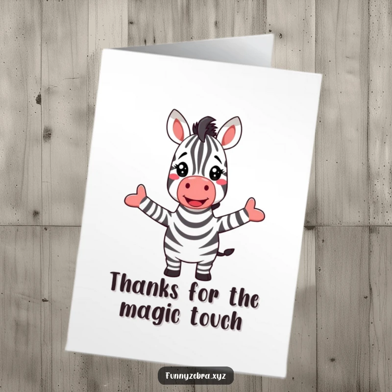 Funny Free Printable Thank You Card: A joyful zebra with open arms as if embracing a vibrant rainbow gratefully.