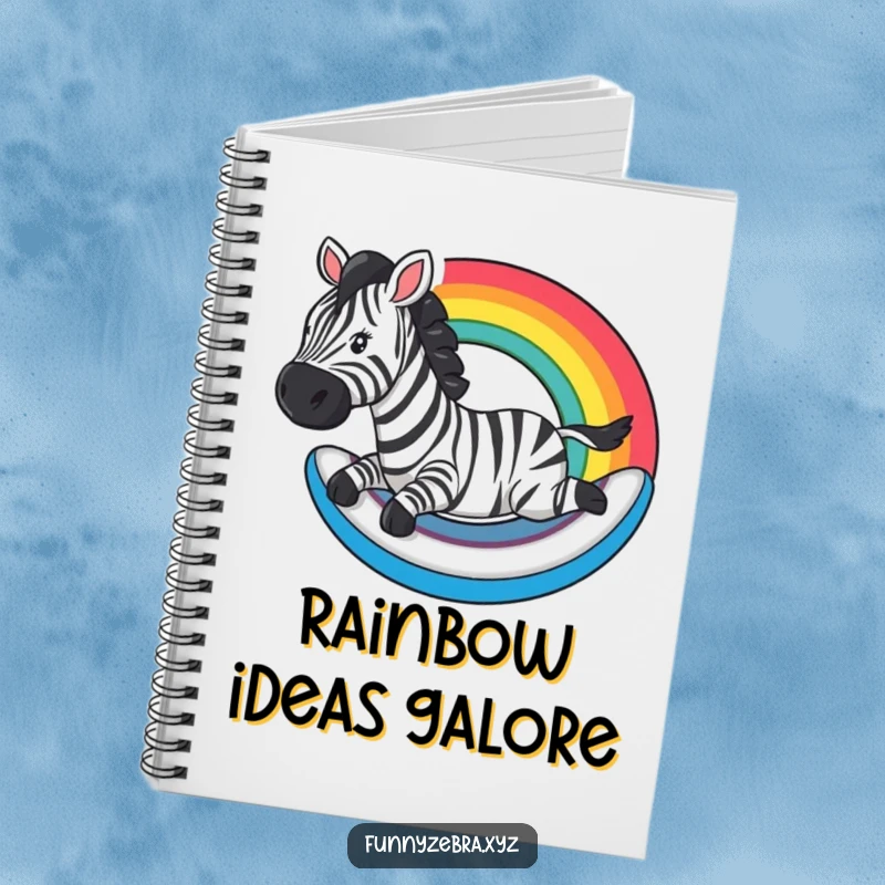 Funny Notebook: A zebra slides down a rainbow, perfect for jotting down funny, colorful ideas.