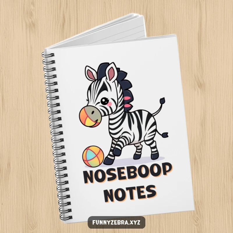 Lined notebook featuring a funny zebra silhouette playing with a colorful ball on the cover, for all your notes.